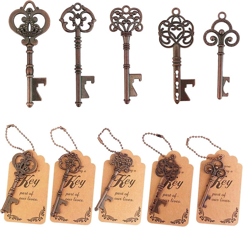 WODEGIFT 50pcs Skeleton Key Bottle Opener,Bridal Shower Party Favors,Souvenirs for guests Bulk,Wedding Party Favor Souvenirs Gift with Escort Tag (Red copper) - Image 1