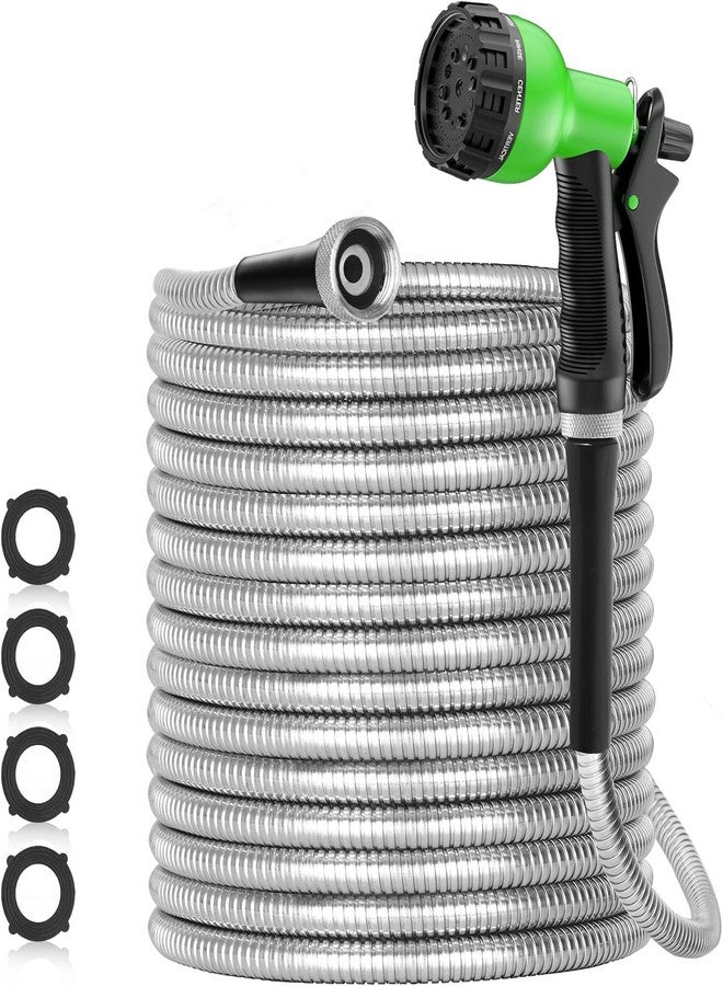 SPECILITE 75ft 304 Stainless Steel Garden Hose Metal, Heavy Duty Water Hoses with Nozzles for Yard, Outdoor - Flexible, Never Kink & Tangle, Puncture Resistant - Image 1
