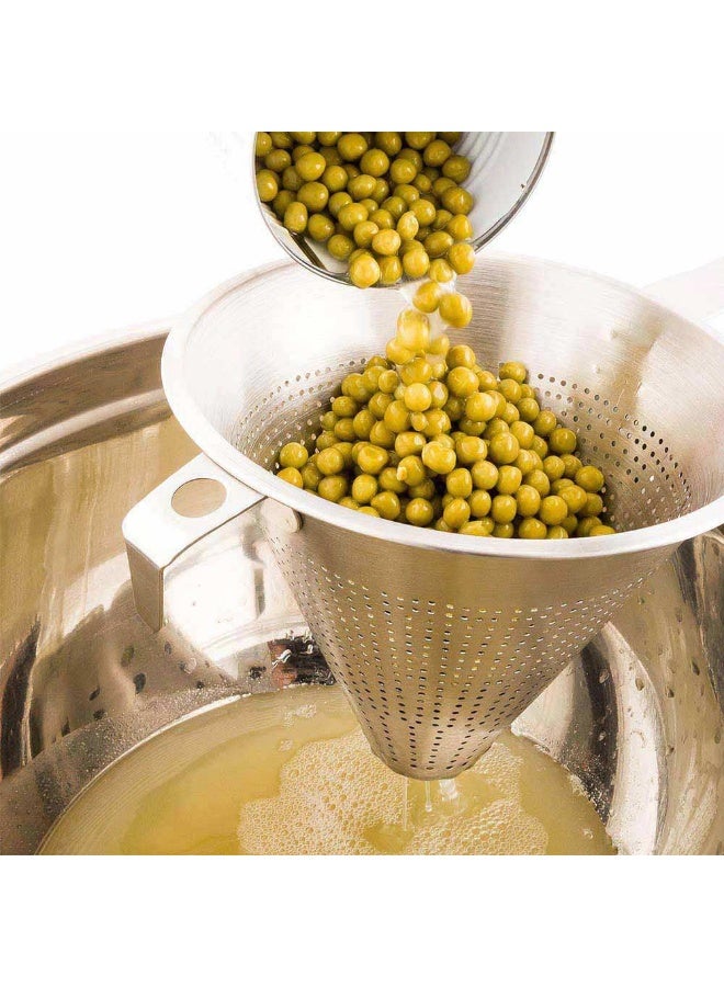 Restaurantware Met Lux 14.75 Inch x 6 Inch x 7 Inch Cone Strainer, 1 With Hook Steel Strainer - Cone-Shaped, Ergonomic, Stainless Steel China Cap Strainer, For Straining Seeds, Beans, Sauces And More - Image 2