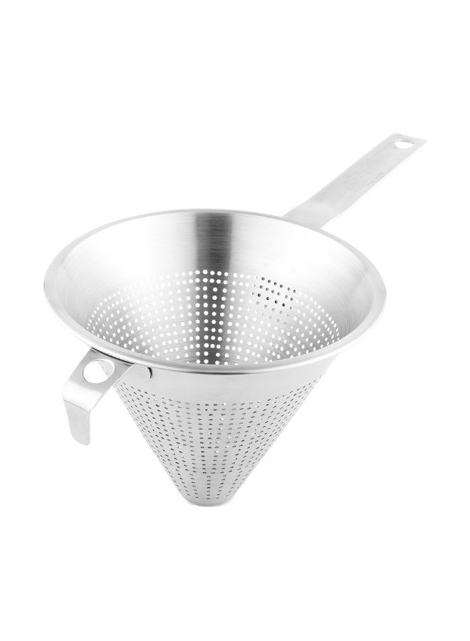 Restaurantware Met Lux 14.75 Inch x 6 Inch x 7 Inch Cone Strainer, 1 With Hook Steel Strainer - Cone-Shaped, Ergonomic, Stainless Steel China Cap Strainer, For Straining Seeds, Beans, Sauces And More - Image 1