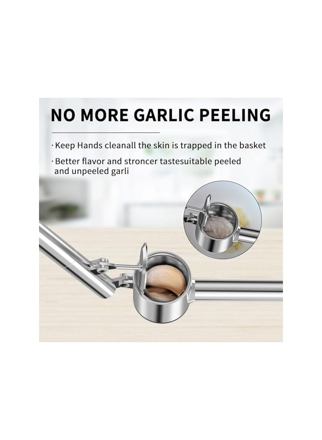 S-TOP Kitchen Garlic Press Stainless Steel, Premium Rust Proof & Dishwasher Safe Garlic Mincer, Durable Garlic Crusher Set with Peeler＆Brush, Easy to Clean and Squeeze, Matte - Image 2
