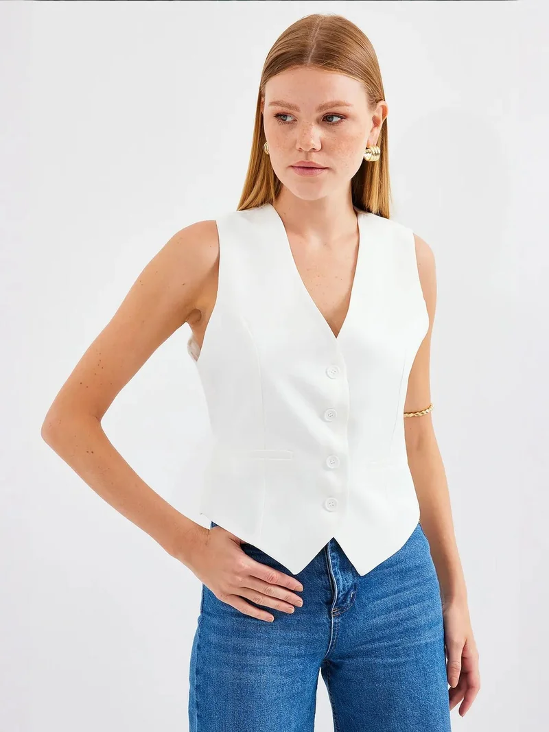 بيغ دارت سترة صدرية بياقة على شكل  وأزرار وجيب بفتحة