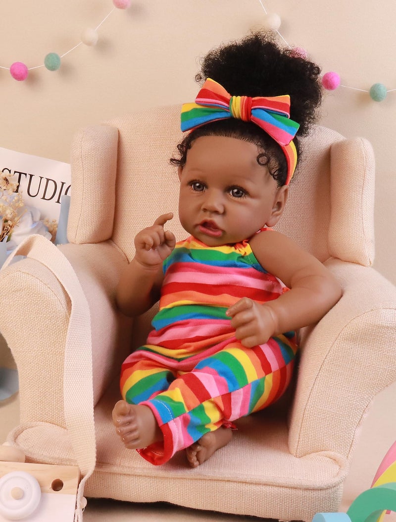 HOOMAI Lifelike Reborn Baby Dolls with Soft Body African American Realistic Girl Doll 22.8 Inch Best Birthday Gift Set - Image 2