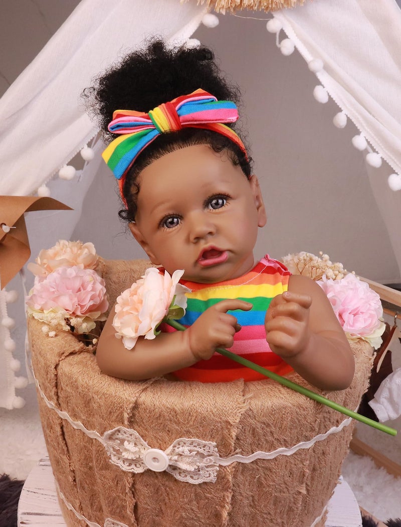 HOOMAI Lifelike Reborn Baby Dolls with Soft Body African American Realistic Girl Doll 22.8 Inch Best Birthday Gift Set - Image 5