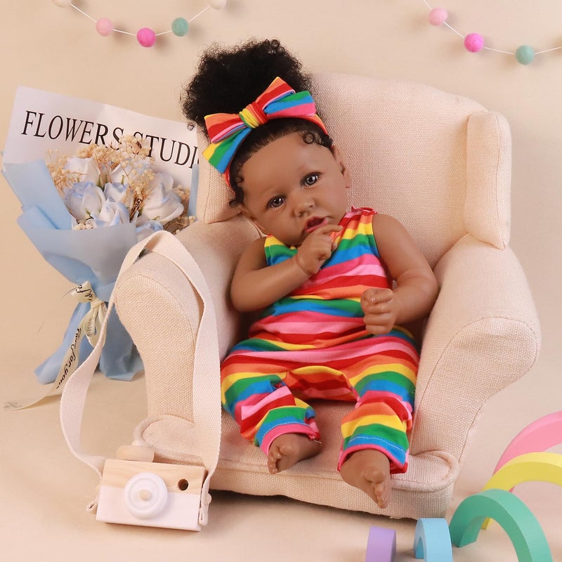 HOOMAI Lifelike Reborn Baby Dolls with Soft Body African American Realistic Girl Doll 22.8 Inch Best Birthday Gift Set - Image 3