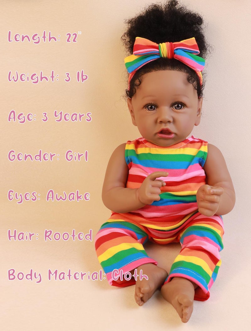 HOOMAI Lifelike Reborn Baby Dolls with Soft Body African American Realistic Girl Doll 22.8 Inch Best Birthday Gift Set - Image 4