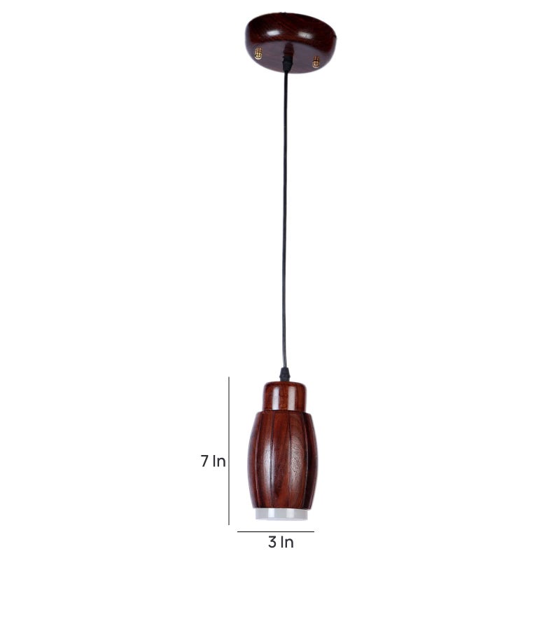 Green House Handmade Sheesham Wood Hanging Ceiling Pendant Light | Unique Aesthetic Barrel Design | in-Built 9W Warm White LED | Home Decor Lighting for Bedroom, Living Room, Kitchen, Dining Room - Image 3