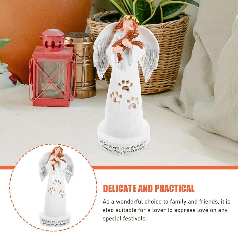 Angel and Dog Figurine Resin Pet Souvenir Ornament Memorial Sculpture Home Décor Accent for Dog Lovers Indoor Display - Image 1