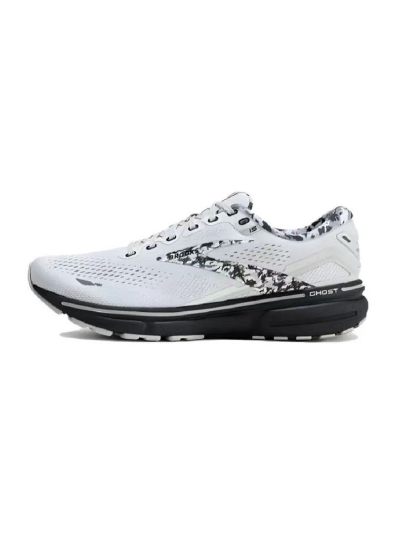 Brooks 【Back To School】Ghost 15 Cushioning Professional Men and Women Running Shoes White/Black  - Image 1