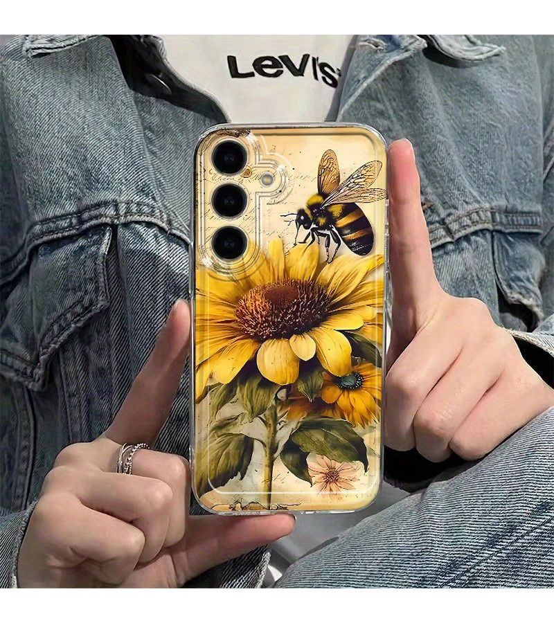 Sunflower Bee Pattern Transparent Phone Case For Samsung Galaxy A03 Mixed Color 1 - Image 3
