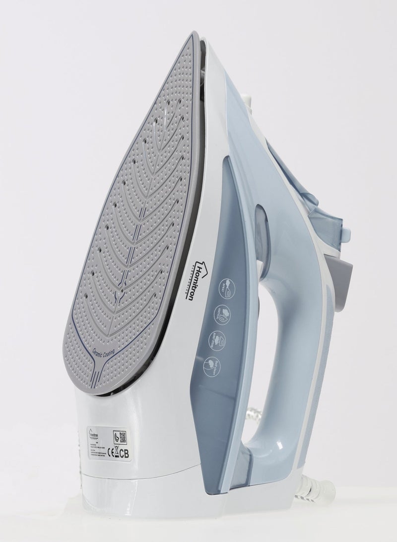 هوميترون مكواة بخار متعددة الوظائف بقاعدة مانعة للالتصاق، وظيفة الكي الجاف/الرطب/التحكم في درجة الحرارة، وظائف الكي الجاف/البخار السريع/البخار/البخار العمودي/الرذاذ، سعة 320 مل، قدرة 2200 واط، موديل HSI-02C - Image 3