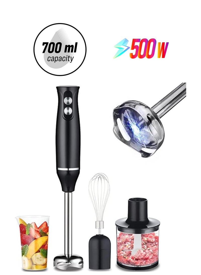 XVersion Blender, Multifunctional 4-in-1 Stick Mixer, 2-Speed, Stainless Steel, Titanium Plated Blade, includes 700ml Mixing Beaker, 500ml Chopper, Whisk Attachment with 1 Year Manufacturer Warranty Black  - Image 1