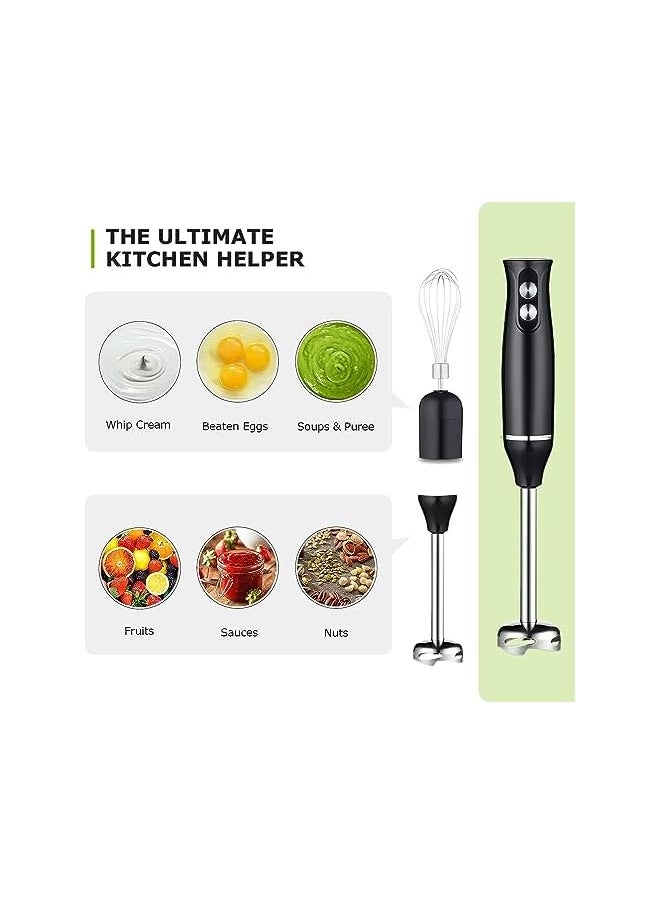 XVersion - Blender, Multifunctional 4-in-1 Stick Mixer, 2-Speed, Stainless Steel, Titanium Plated Blade, includes 700ml Mixing Beaker, 500ml Chopper, Whisk Attachment with 1 Year Manufacturer Warranty Black - Image 1