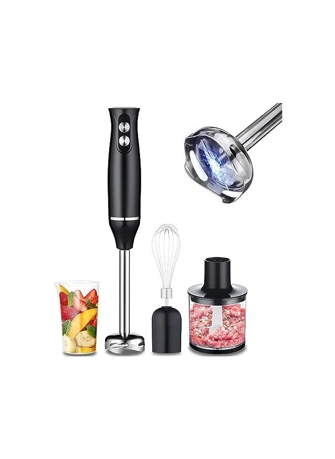 XVersion Blender, Multifunctional 4-in-1 Stick Mixer, 2-Speed, Stainless Steel, Titanium Plated Blade, includes 700ml Mixing Beaker, 500ml Chopper, Whisk Attachment with 1 Year Manufacturer Warranty Black  - Image 2