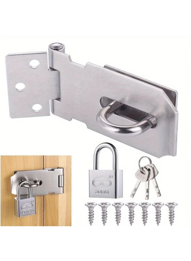 Heavy Duty Stainless Steel 90 Degree Door Hinge Lock With Padlock Silvery - Image 1
