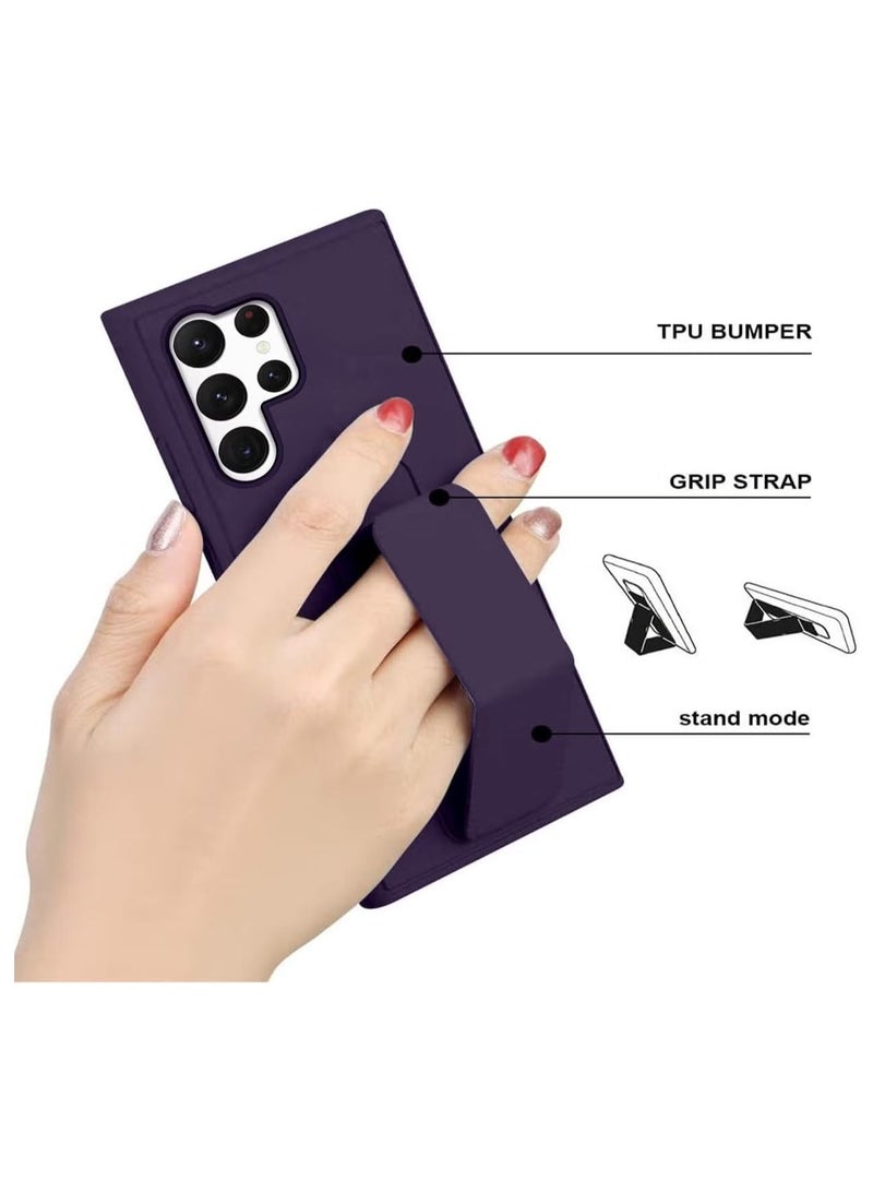 Denx Samsung Galaxy S25 Ultra Case Cover Magnetic Car Mount Kickstand & Holder, Premium Silicone Vertical & Horizontal Hand Strap and Grip with Multi Stand for Samsung Galaxy S25 Ultra (Deep Purple) - Image 5