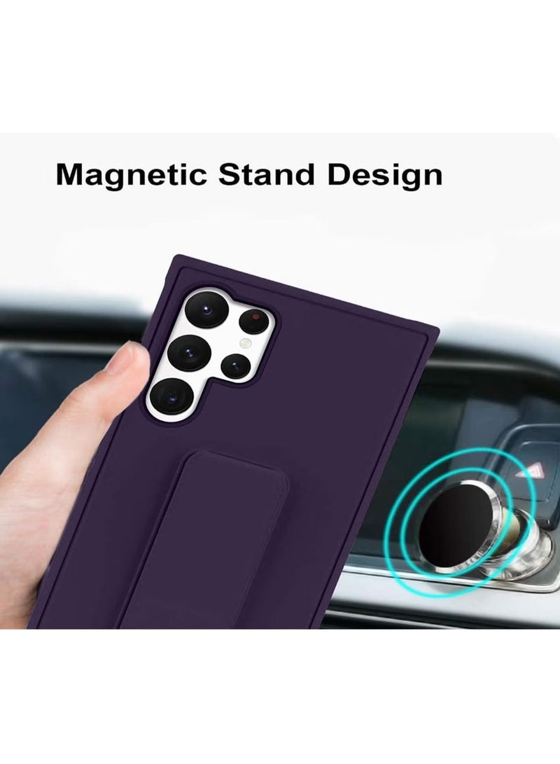 Denx Samsung Galaxy S25 Ultra Case Cover Magnetic Car Mount Kickstand & Holder, Premium Silicone Vertical & Horizontal Hand Strap and Grip with Multi Stand for Samsung Galaxy S25 Ultra (Deep Purple) - Image 2