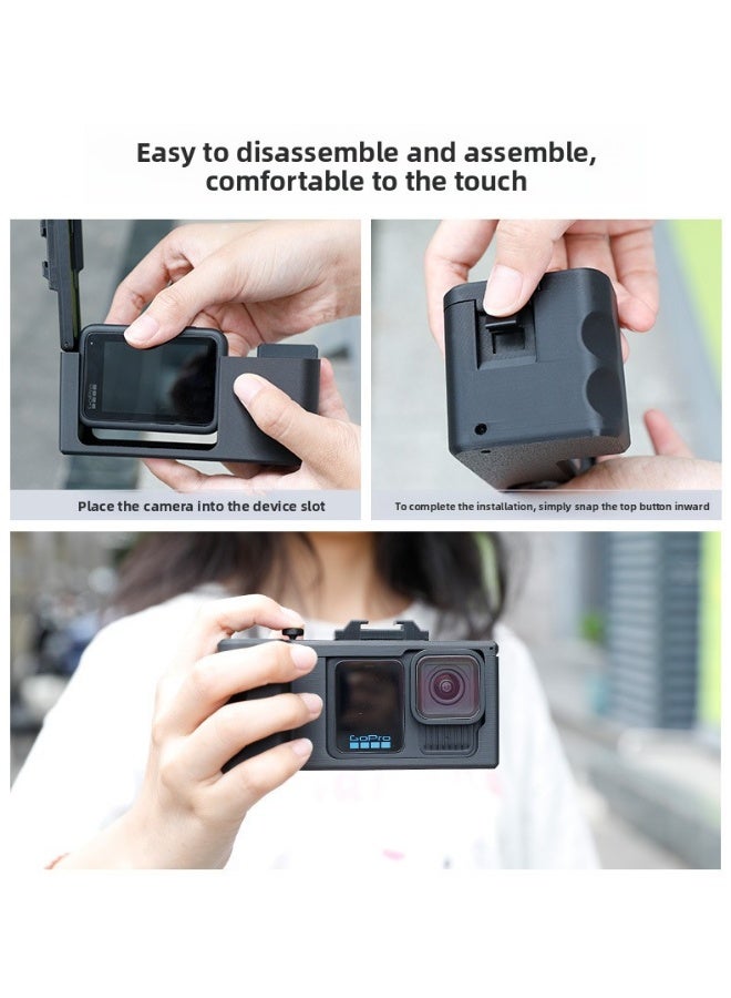 Compatible with GoPro 9/10/11/12/13 Quick-Release Camera Handle Mount for Action Shooting, Multi-Angle Hand Grip with LED Light Slot, Secure Hand Strap for Photography & Video - Image 3