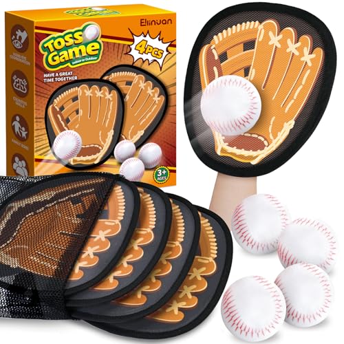 Ellinjan 4 Pack Catch Ball Game Set Outdoor Games for Kids Ages 4812 Kid Baseball Training Glove Summer Outdoor Toys Pool Beach Backyard Lawn Games for Toddlers Kids Family Fun Ideal Gifts - Image 1