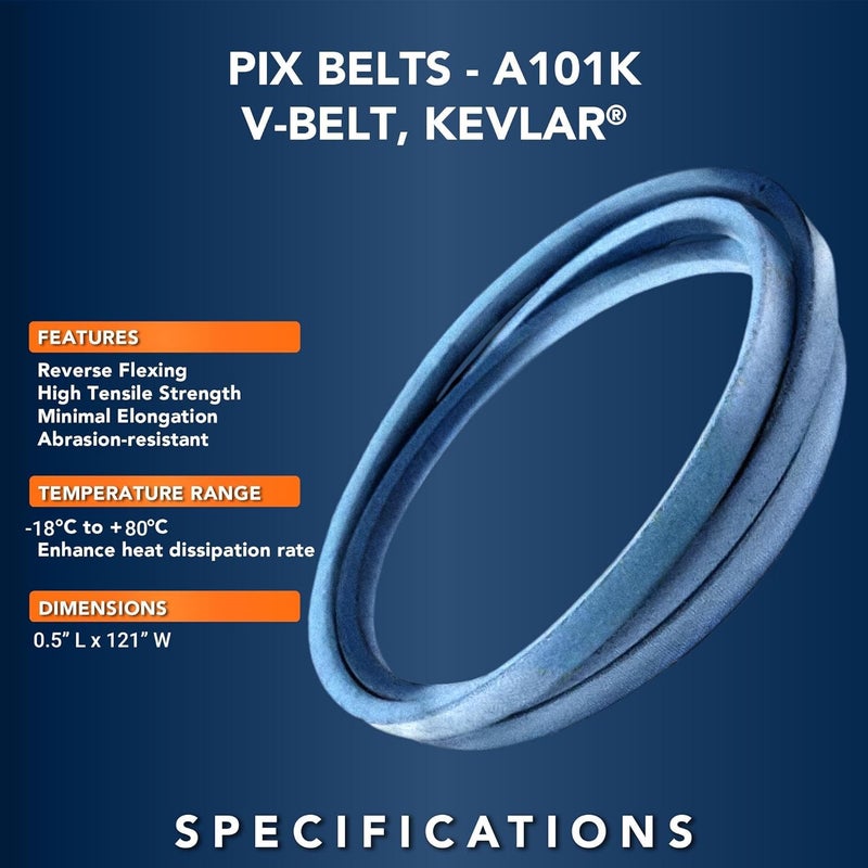 Pix V-Belt A119K, Aramid-Corded Blue Kevlar® V-Belt, 1/2" x 121" OC – Lawn Mower Belt, Kevlar Replacement V-Belts for Lawn & Garden Machinery, Riding Lawn Mower Parts, Accessories, & Tractor Parts - Image 2