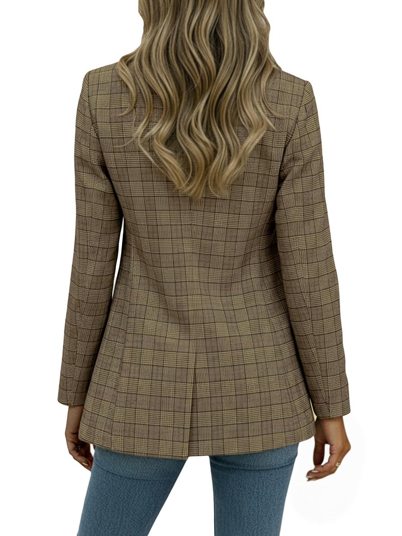 Mina Self Plaid Blazer Jacket for Women 2025 Fall Houndstooth Chocolate Brown Business Casual Oversized Trendy Womens Work Office Fashion Dressy Professional Women's Blazers & Suit Jackets - Image 4