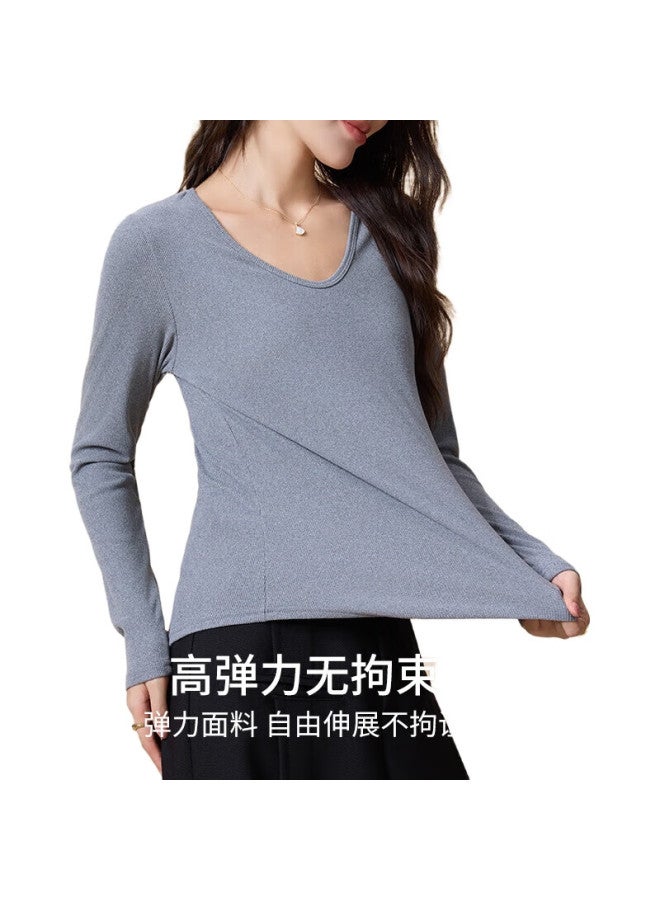 Liberal Threaded Base Shirt For Women, Spring New Style, Slim-Fit Long-Sleeve Design, V-Neck Knitted Top - Image 2