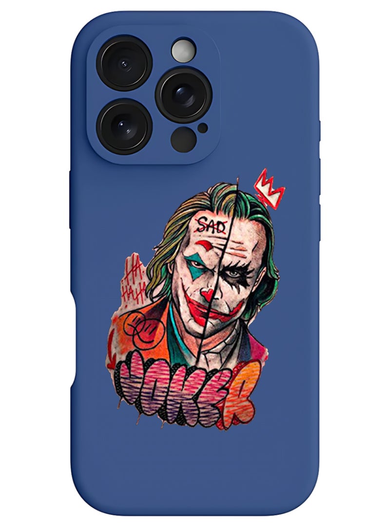 Theodor حافظة آيفون 16 برو ماكس زرقاء واقية رفيعة من سائل السيليكون مع حماية كاملة للجسم ضد الخدوش وصدمات للحماية لآيفون - جوكر - Image 1