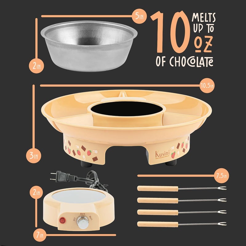 Kusini Fondue Pot Electric Set – 10-oz Chocolate Fondue kit - Temperature Control, Detachable Serving Tray, 4 Forks – Hostess Gift Ideas, Unique Housewarming Gift Set – Birthday Party Ideas - Image 3