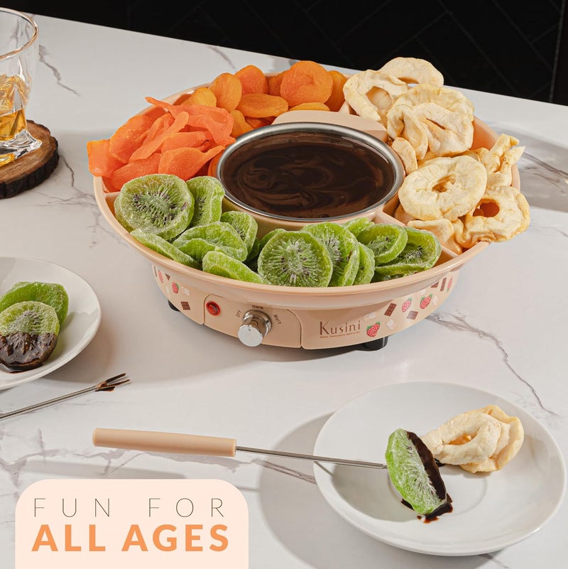 Kusini Fondue Pot Electric Set – 10-oz Chocolate Fondue kit - Temperature Control, Detachable Serving Tray, 4 Forks – Hostess Gift Ideas, Unique Housewarming Gift Set – Birthday Party Ideas - Image 5