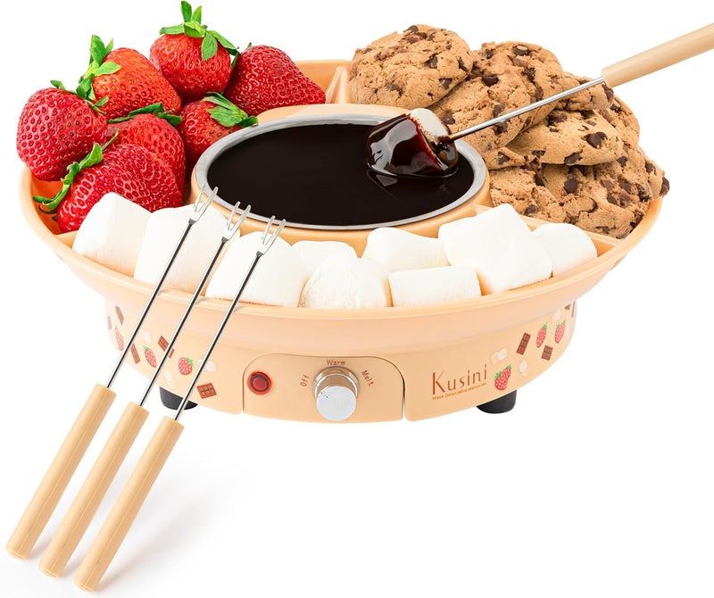 Kusini Fondue Pot Electric Set – 10-oz Chocolate Fondue kit - Temperature Control, Detachable Serving Tray, 4 Forks – Hostess Gift Ideas, Unique Housewarming Gift Set – Birthday Party Ideas - Image 1