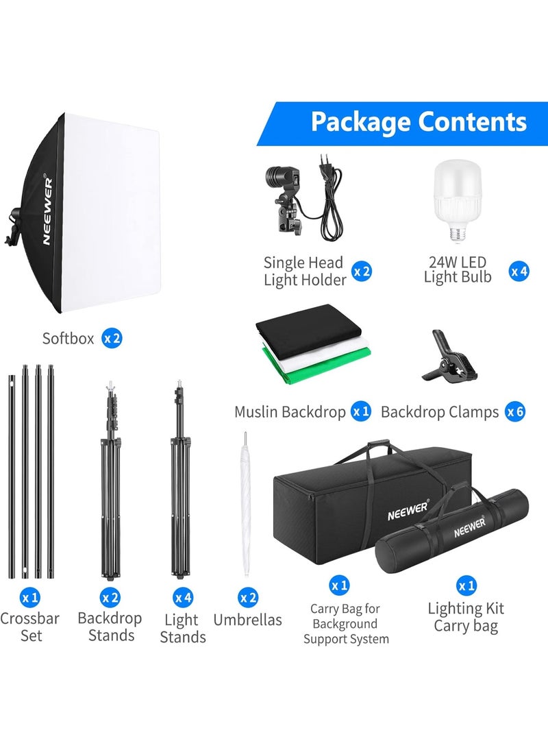 NEEWER Photo Studio Set with 8.5x10 ft Background System 800W LED Softbox Lighting Kit Green Screen for Portrait Product Photography - Image 4