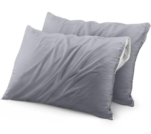 Utopia Bedding Waterproof Throw Pillow Protectors No Pillow Inserts with Zipper 20 x 20 Inches 2 Pack Grey Outdoor Bed Couch Decorative Pillow Encasement Covers