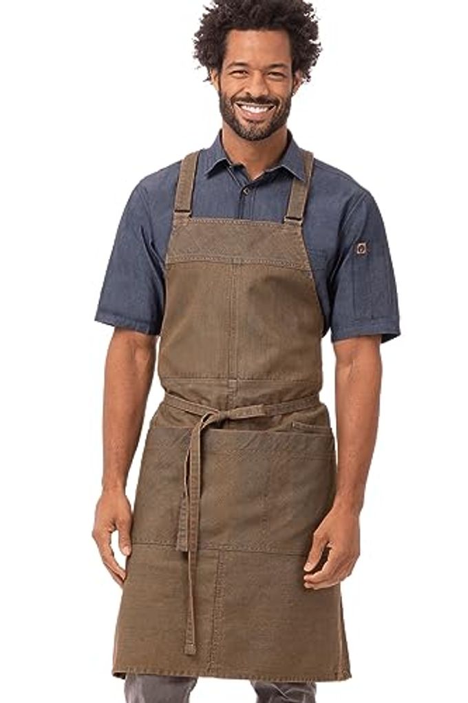 Chef Works Unisex Uptown Cross-Back Bib Apron, Blue Taupe, One Size