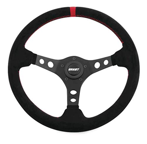Grant 695 Suede Wrapped Racing Steering Wheel with Red Top Marker - Image 1