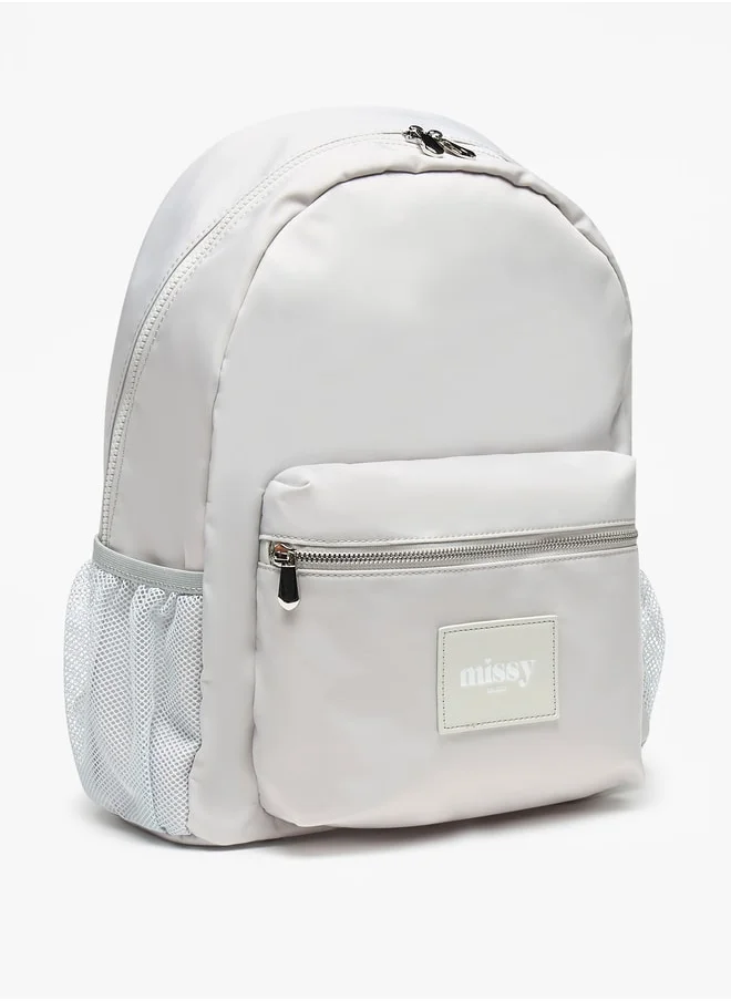 ميسي Missy Logo Applique Backpack with Adjustable Straps and Zip Closure - 31x40x13 cm