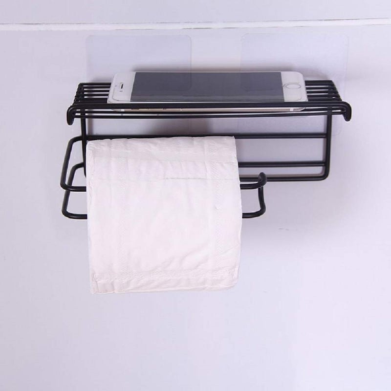 HOME CUBE HOME CUBE 1 Pc Adhesive Toilet Paper Holder with Phone Shelf, Wall Mounted Toilet Paper Roll Holder, Bathroom Tissue Roll Holder No Drilling Required - Black (Random Color) - Image 2