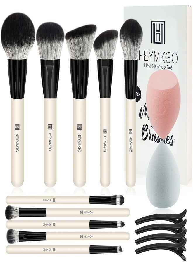 HEYMKGO Makeup Brushes, 16Pcs Brush Kit Premium Synthetic Foundation Powder Contour Concealer Blush Highlighter Brush Set with 2Pcs Makeup Sponge and 4Pcs Hair Clips for Women - Image 1