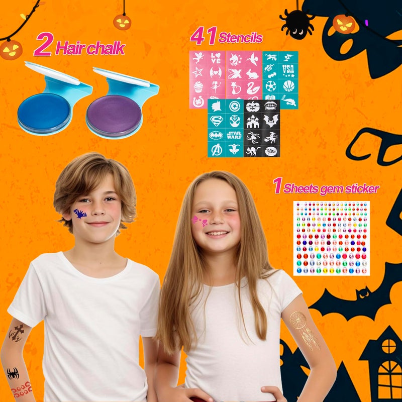 Maydear Face Painting Kit for Kids - 20 Colors Water Based Makeup Palette with Stencils, Glitters, Rainbow Split Cake, Hair Dye Clips, for Parties, Halloween, Safe Professional Body & Face Paint Kit - Image 4