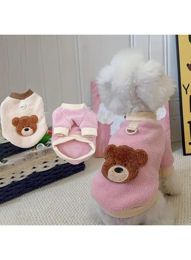 سترة صدرية للكلاب الكبيرة بتصميم دافئ ومريح للدب، مصنوعة من الف fleece الناعم، بأشرطة قابلة للتعديل، باللون الوردي البيج - Image 5