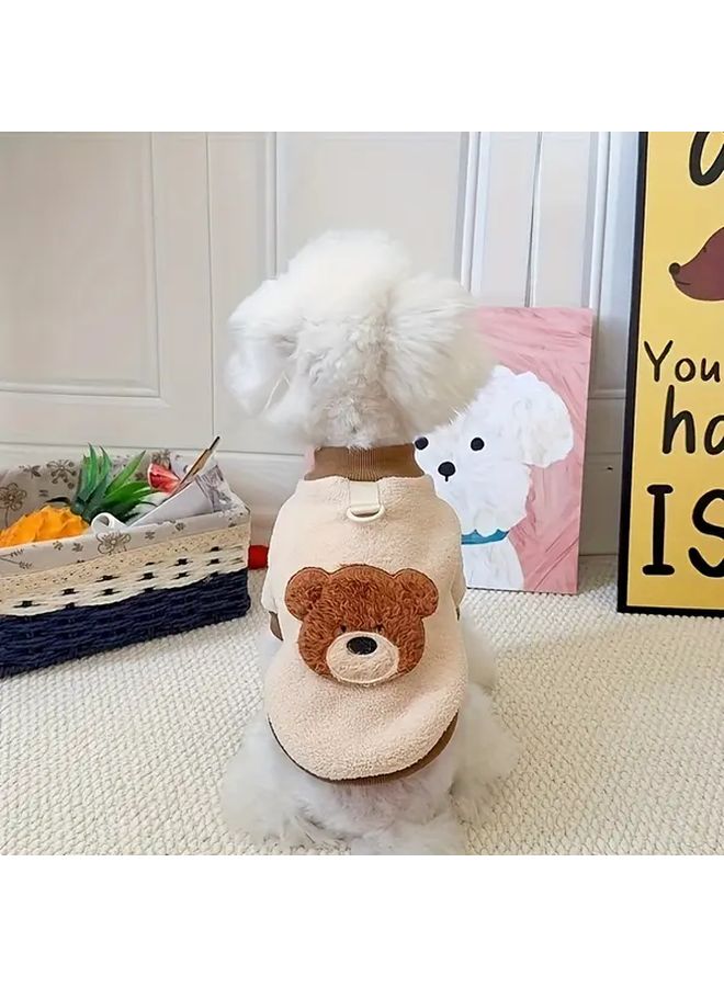 سترة صدرية للكلاب الكبيرة بتصميم دافئ ومريح للدب، مصنوعة من الف fleece الناعم، بأشرطة قابلة للتعديل، باللون الوردي البيج - Image 1