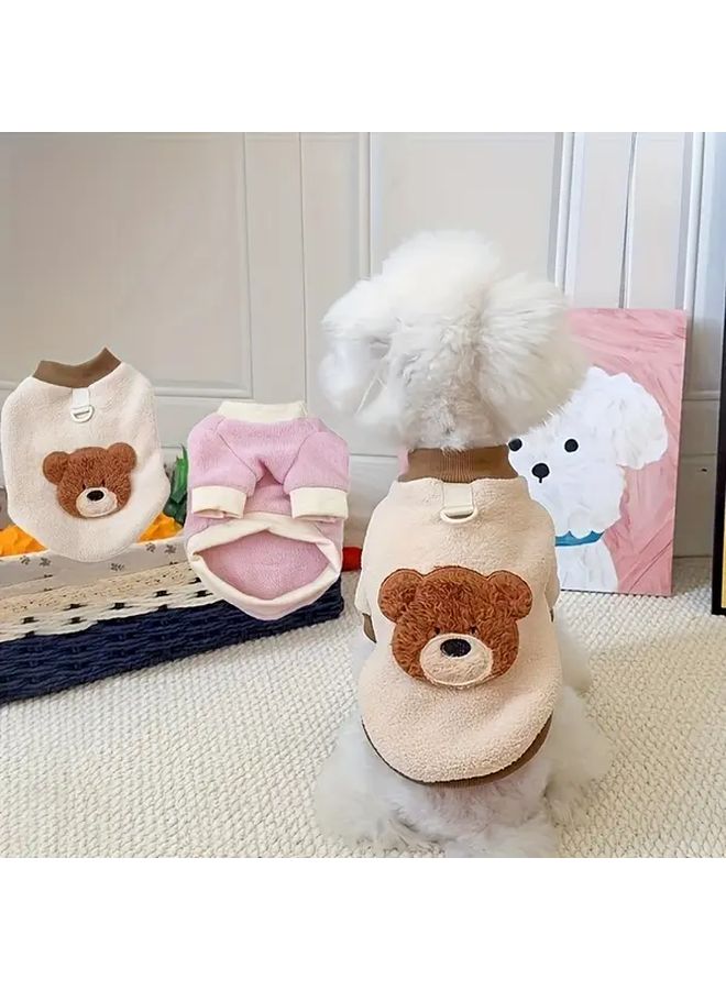 سترة صدرية للكلاب الكبيرة بتصميم دافئ ومريح للدب، مصنوعة من الف fleece الناعم، بأشرطة قابلة للتعديل، باللون الوردي البيج - Image 2