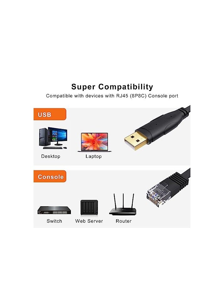 erorex - USB Console Cable 6 FT USB to RJ45 Serial Adapter Compatible with Router/Switch of Cisco, NETGEAR, Windows, Linux System, Black - Image 1