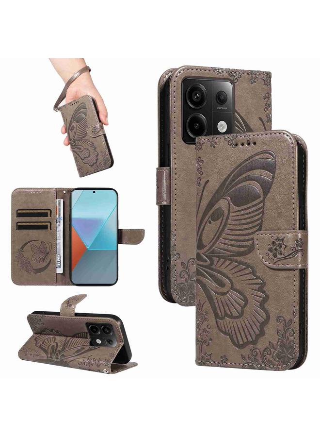 The Bros Case For Xiaomi Poco X6 5G Swallowtail Butterfly Embossed Leather Phone Case