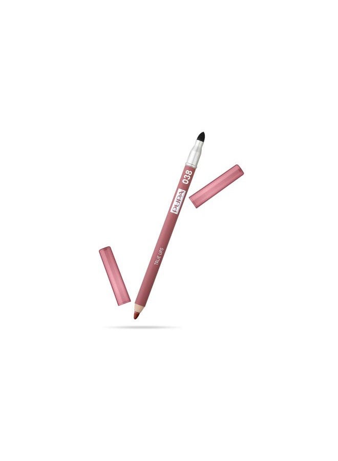 PUPA True Lips Blendable Lip Liner - Dual-Ended Matte Lining Color and Brush - Light and Creamy, Hydrating, High Pigment, Smudge Proof Formula - Paraben Free - 038 Rose Nude - 0.042 oz - Image 1