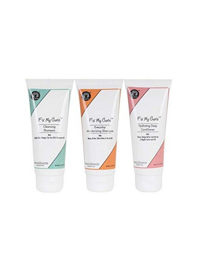 Fix My Curls - Travel Sized Wash Day Bundle With Cleansing Shampoo Everyday Moisturizing Shampoo & Hydrating Deep Conditioner Cruelty Free Silicone & Sulphate Free Frizz Control Solution (50Ml Each) - Image 1