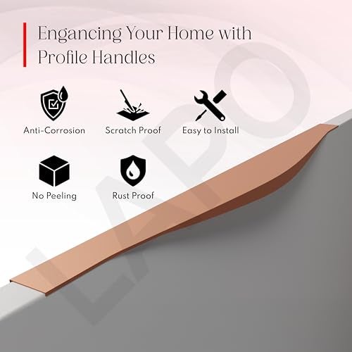LAPO Elite 14-inch Aluminium Drawer Profile Handle - Ideal for Kitchen Cabinets, Wardrobe Doors, Office Drawer Profile Handle for Home/Hotel/Office (Rose Gold Finish,Pack of 1) Pull Handle - Image 3