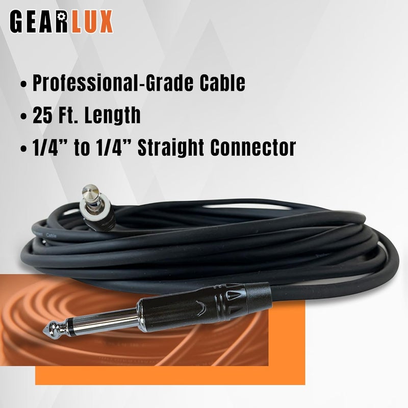 Gearlux Instrument Cable/Guitar Cable, 1/4 Inch, Straight to Straight, Black, 25 Feet - 2 Pack - Image 2