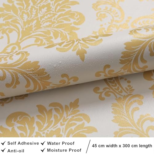 ROSASTELLA Self Adhesive Decorative Peel Stick Waterproof Damask Wallpaper Wall Decor Removable Wall Paper for Living Room Hall Decoration PVC Vinyl DIY Contact Paper 45x304cm - Image 4