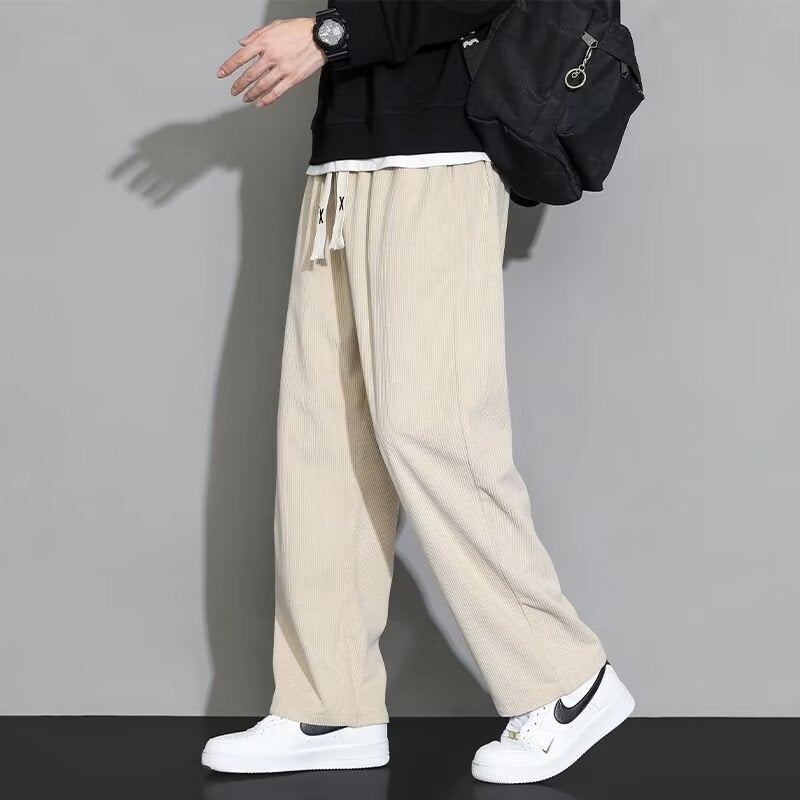 2024 New Arrival Loose Casual Pants Mens Korean Style Trendy All-match Pants Summer Thin Pendant Wide Leg Trousers Apricot  - Image 1