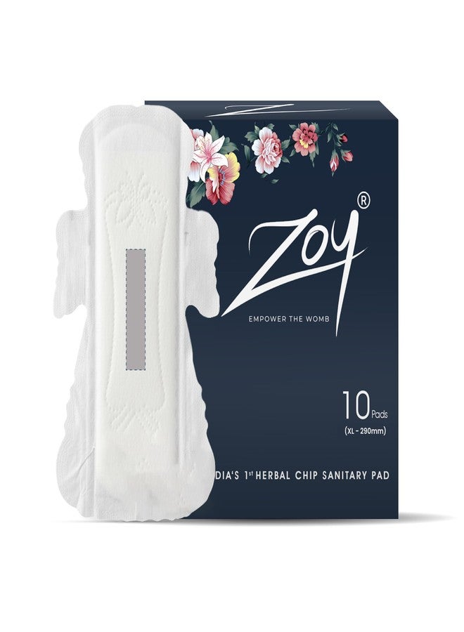 ZOY Herbal Sanitary Pads for Women XL Heavy Flow | Period Comfort Support, Rash-Free, Breathable Cotton | Night Pads, Odour Control, Ultra Thin Leak Lock | 10 Pads - Image 1
